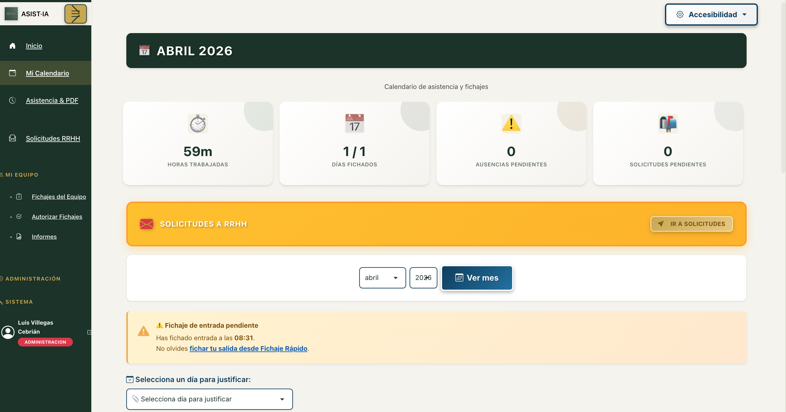 Calendario de asistencia ASIST·IA