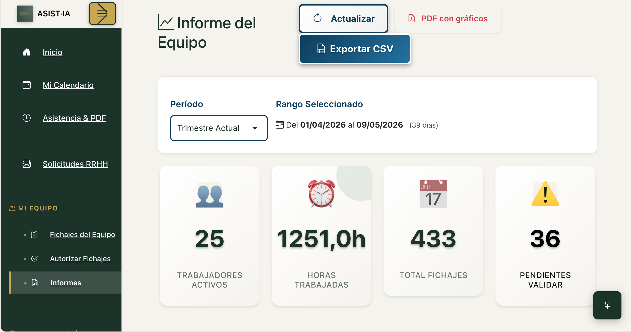 Vista del módulo de informes de ASIST·IA